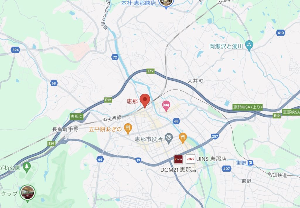 恵那市街地周辺地域の地図