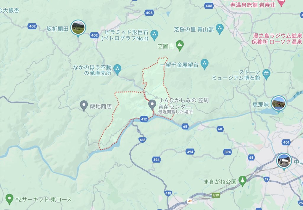 恵那市笠周地域の地図