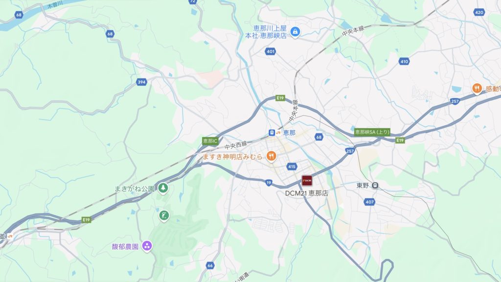 市街地周辺地域のGoogle map